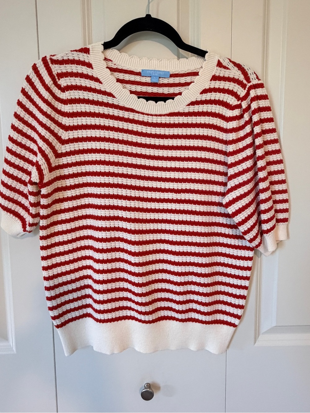 Draper James Red & White Striped Knit Scoop-Neck Sweater